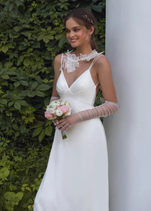 Double Straps Ivory Chiffon Open Back Sexy Wedding Dress